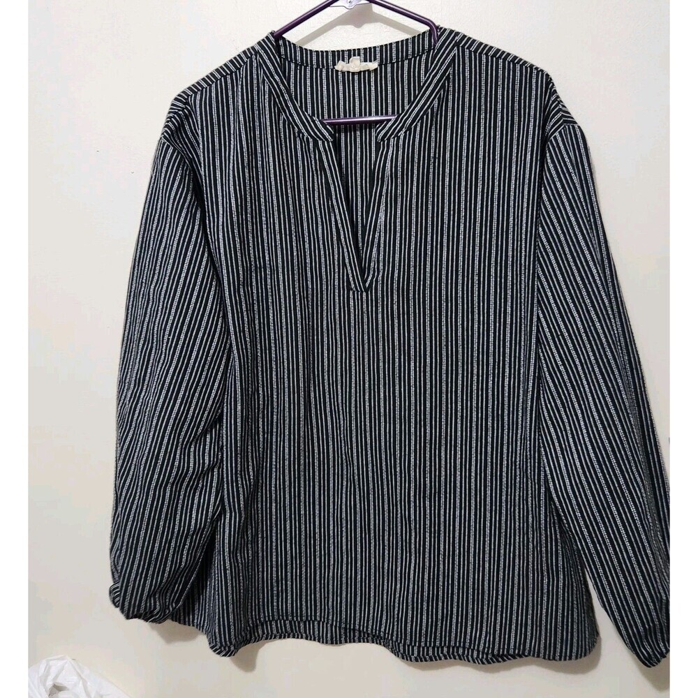 Cotton Bleu Top Size Medium Black Striped Linen Blend Top
